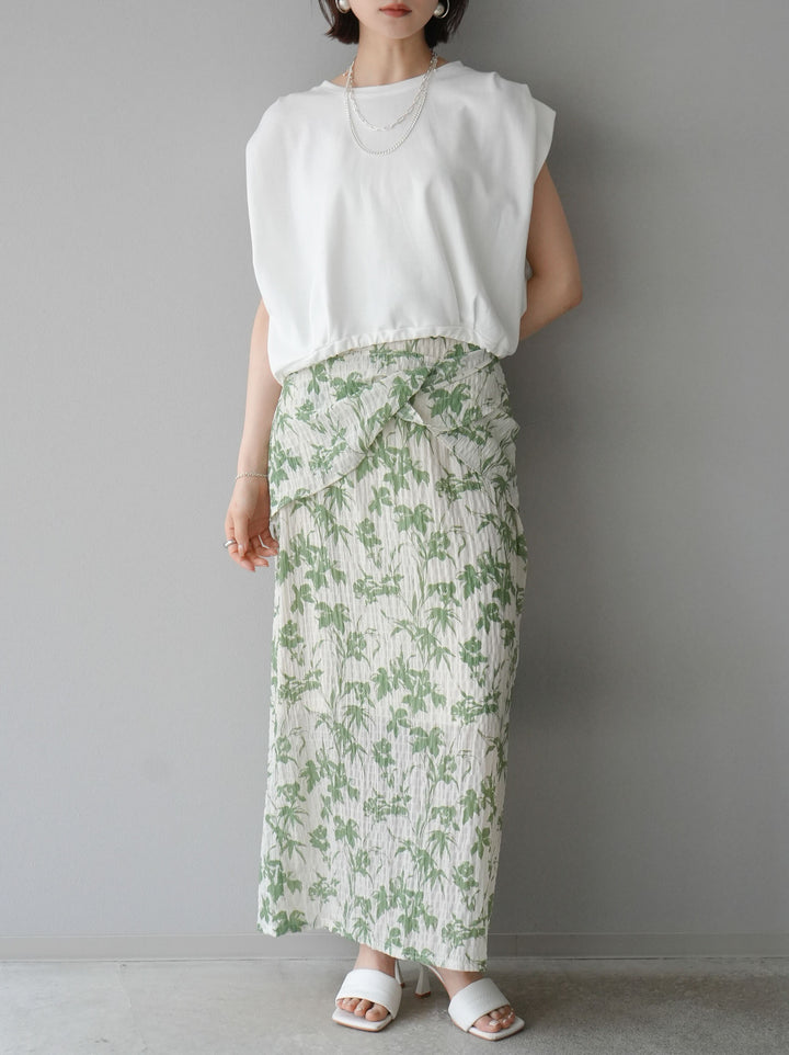 [Pre-order] Washer waist design flower pattern skirt/green