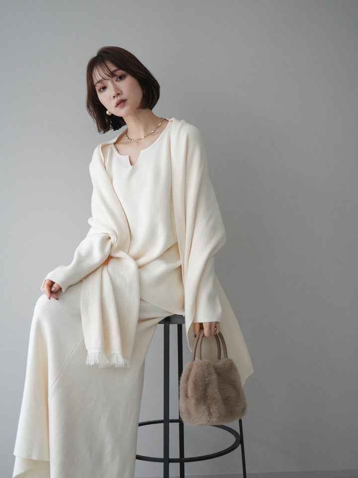 [SET]ストール付キーネックニットSET UP