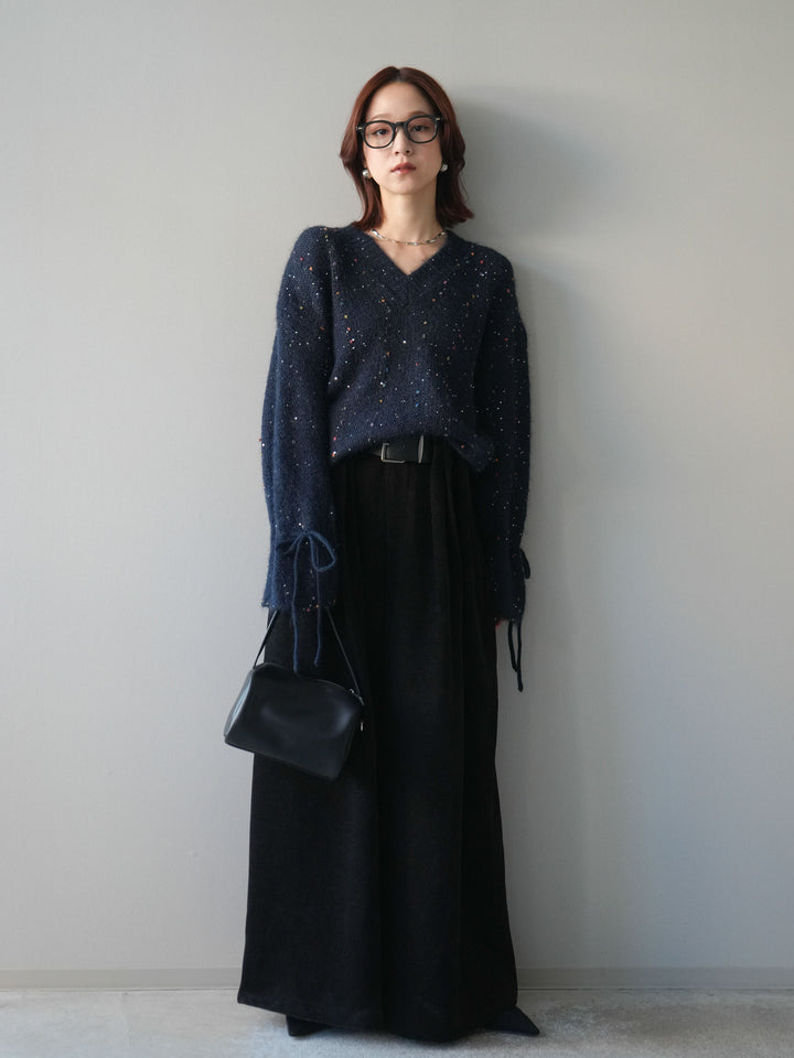 [予約]ベルトデザインループコールテンワイドパンツ(ベルト付き)/black