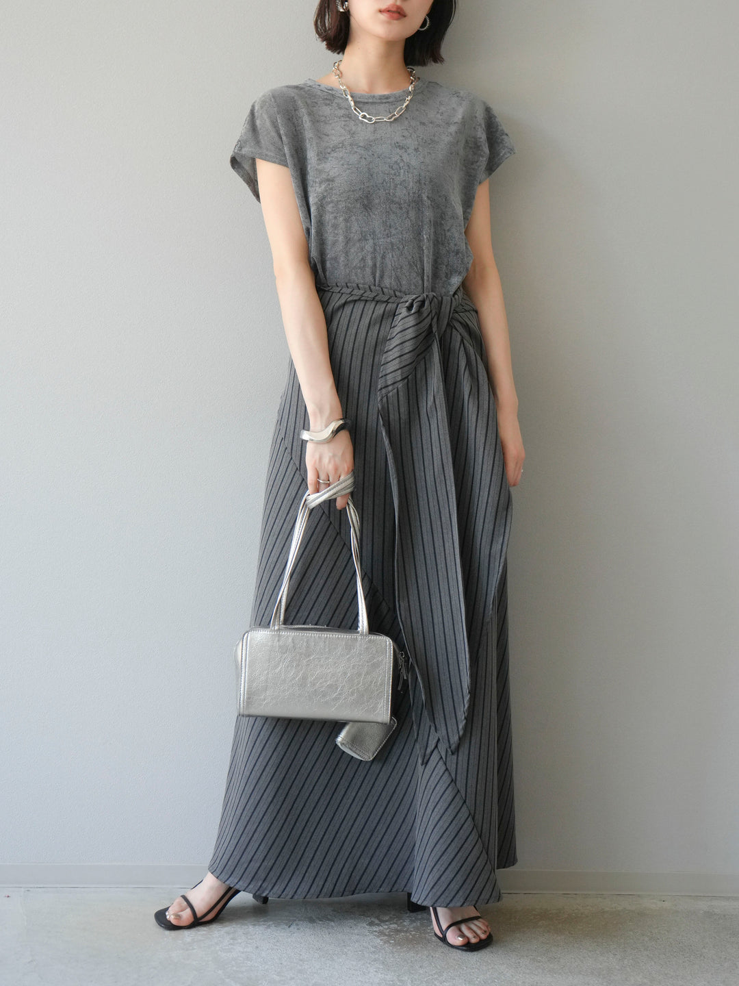 [予約]サイド巻きツイルスカート/ストライプ