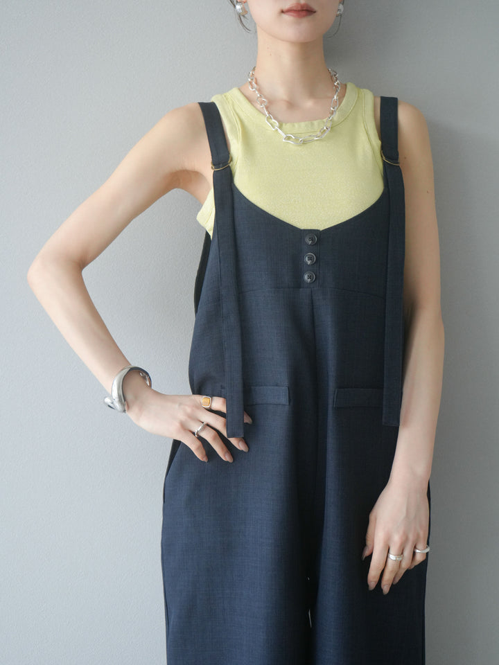 [予約]リネンタッチボタンサロペット/チャコール