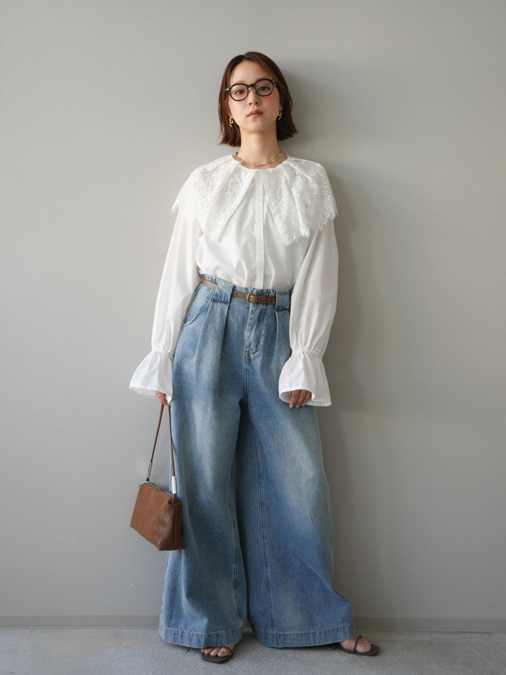 [予約]ビッグレースカラーブラウス/white