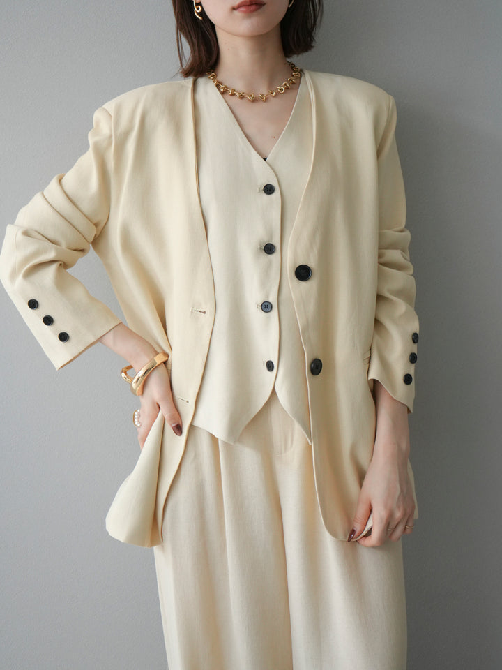 [予約]ノーカラーオーバージャケット/ベージュ