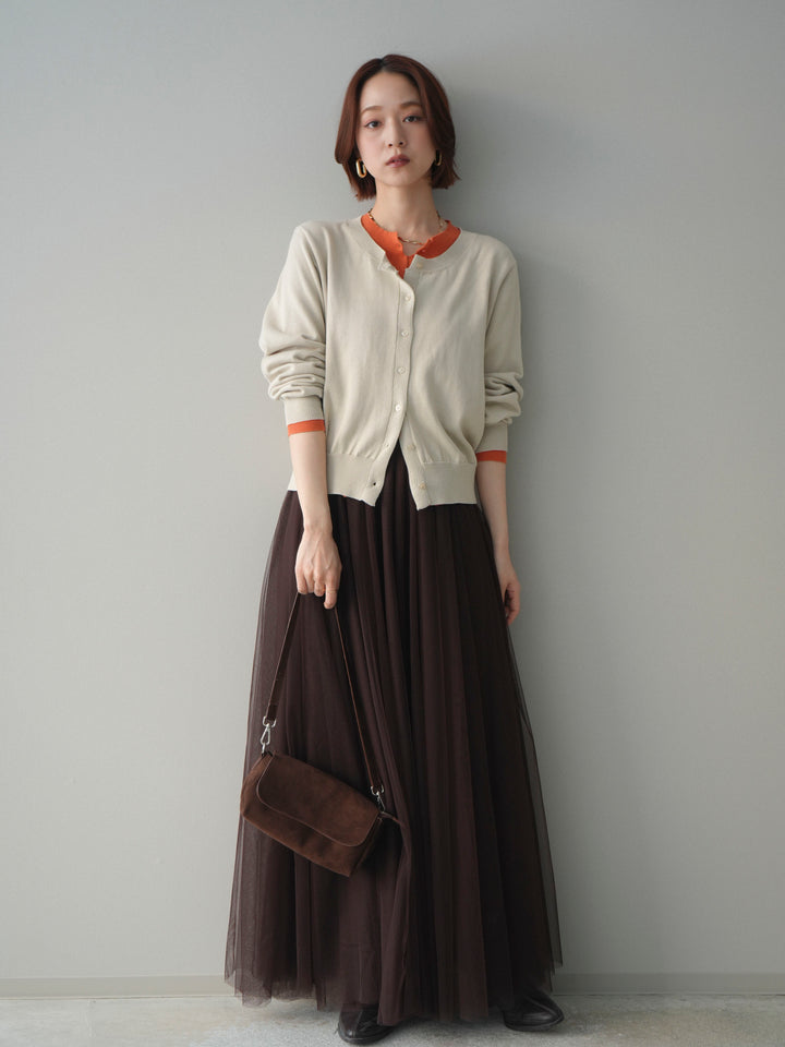 [予約]配色レイヤードコットンアクリルニットカーディガン/ivory