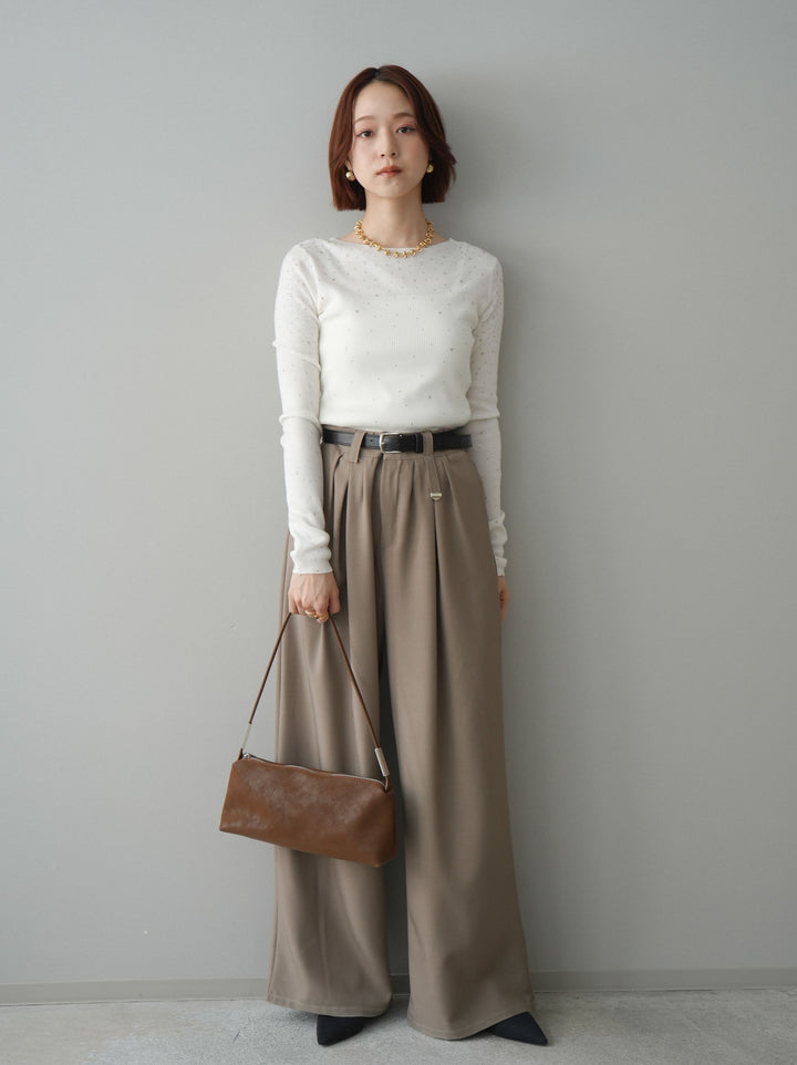 [SET]スパンコールシアーニットトップス+選べるアクセセット(2set)