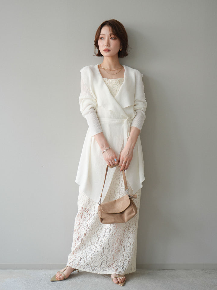 [SET]ドレープリブニットガウン+フルレースキャミ＆IラインスカートSET UP(2set)