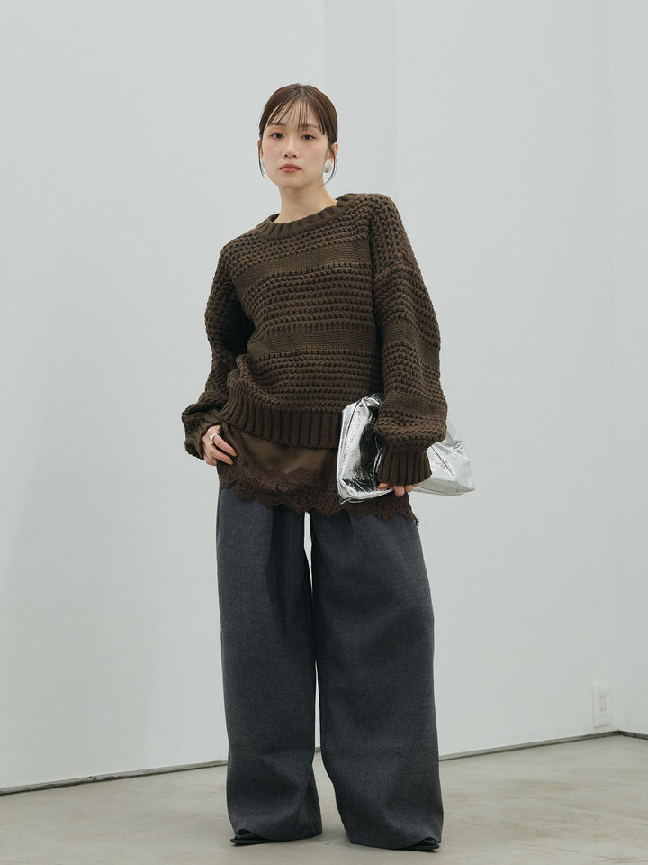 【Allure】[SET]ライン編みニットプルオーバー+ライン編みニットプルオーバー(2set)