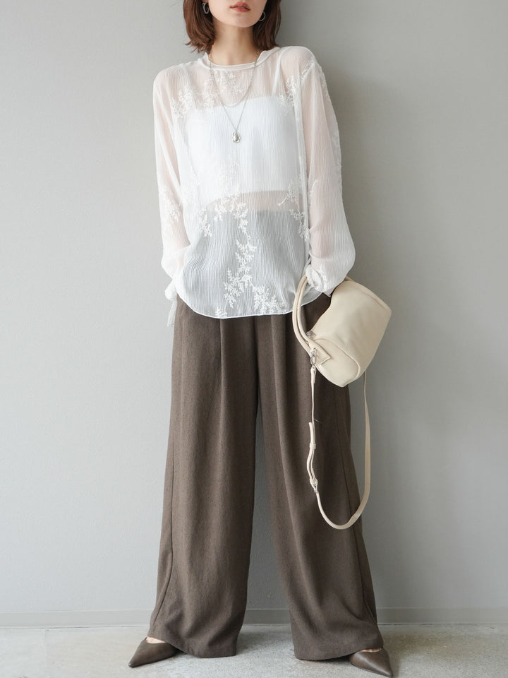 [予約]ネップワイドパンツ/ブラウン