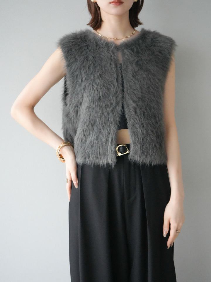 [予約]ミンクライク前後2WAYショートジレ/チャコール