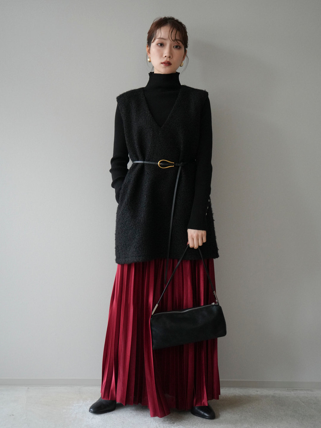 [予約]ミックスループヤーンニットミニワンピース/black