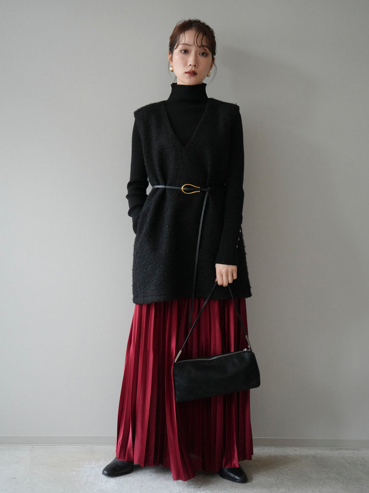 [予約]ミックスループヤーンニットミニワンピース/black