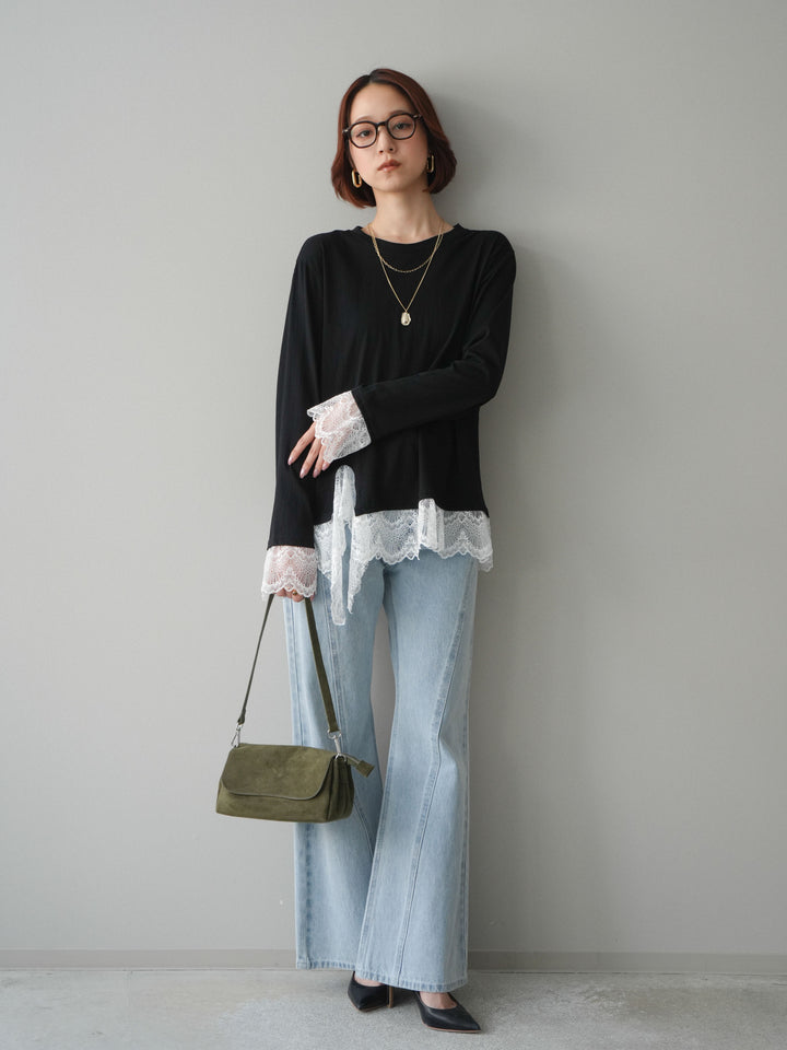 [予約]サイドラインフレアデニムパンツ/bleach