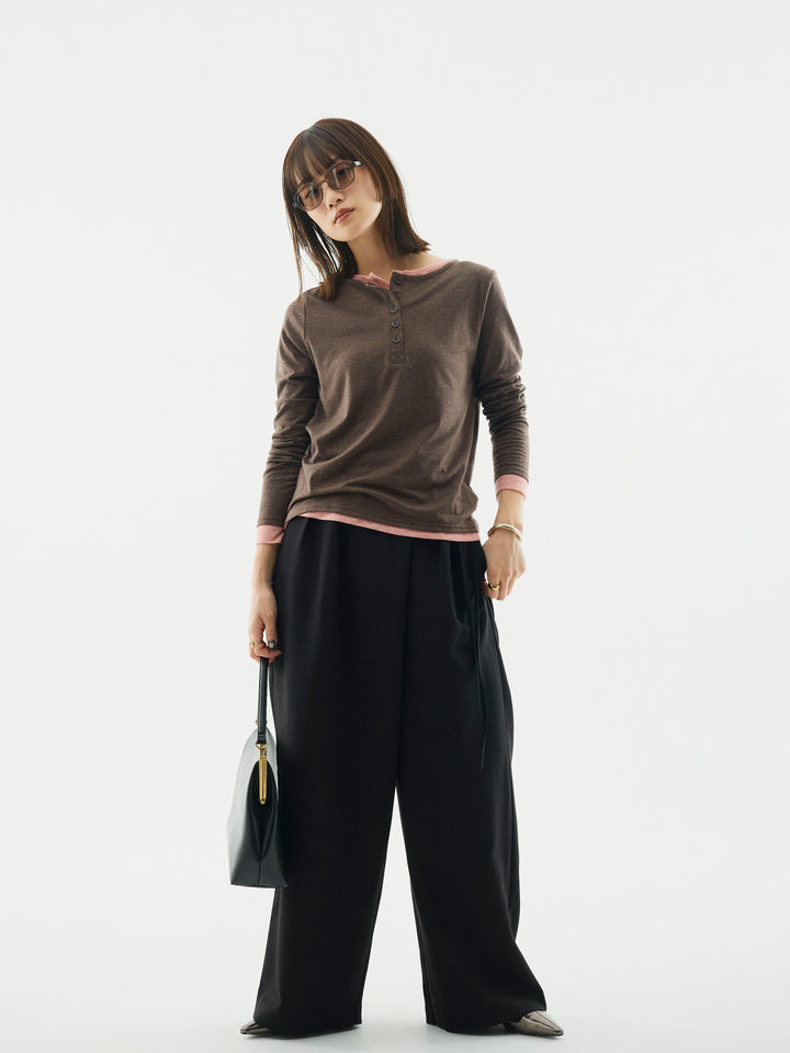 [予約]ラップデザインタックワイドパンツ/ブラック