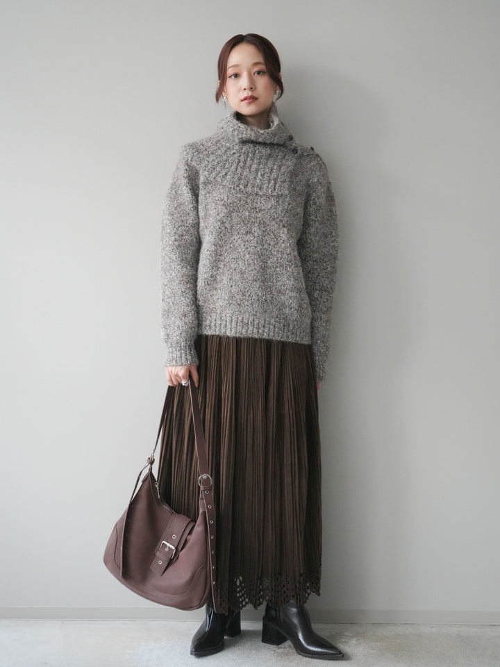 [予約]パンチングデザインスエードプリーツスカート/brown