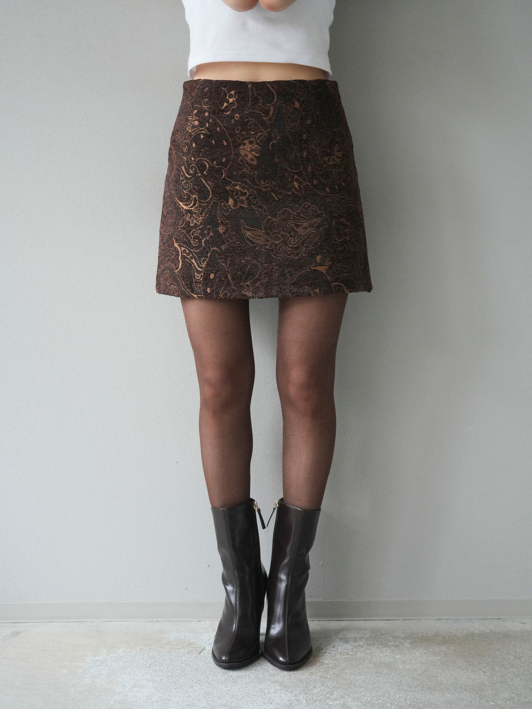 [予約]ジャガードミニスカート/brown