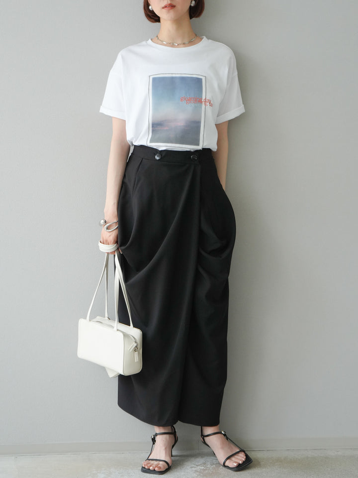 [予約]ドレープデザインスカート/ブラック