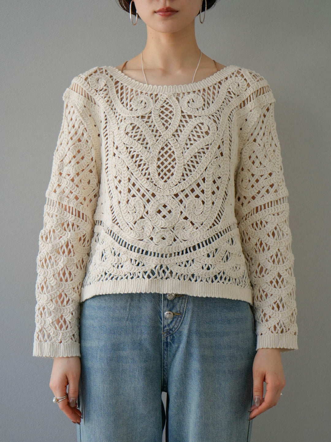 [Pre-order] Mixed openwork knit pullover/natural