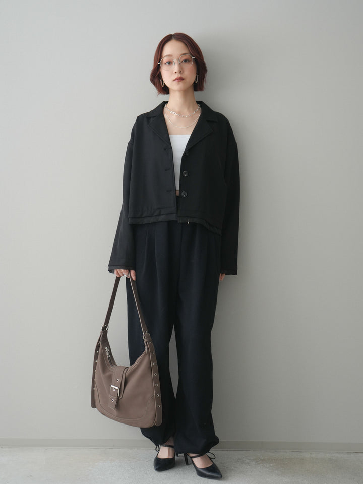 [予約]裾ドロストタックスウェットパンツ/black
