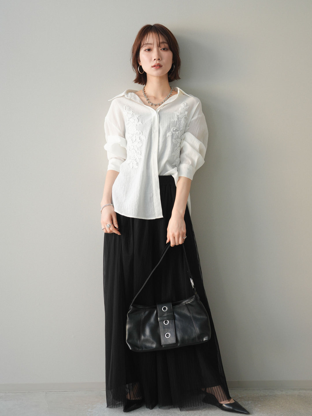 【預購】縐紗刺繡襯衫/白色