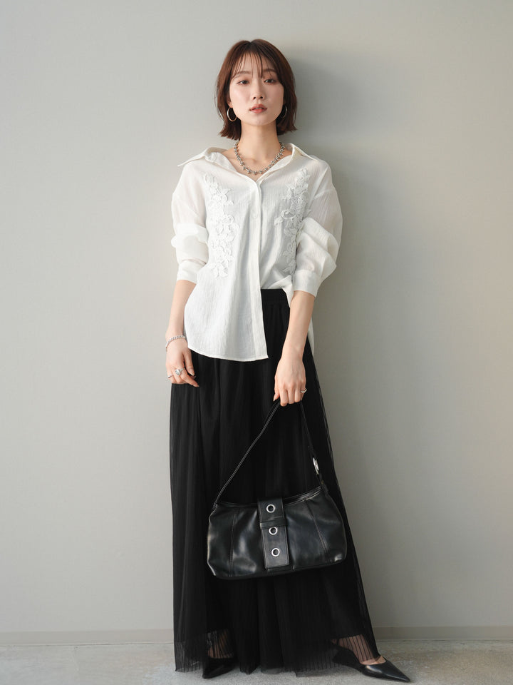 【預購】縐紗刺繡襯衫/白色
