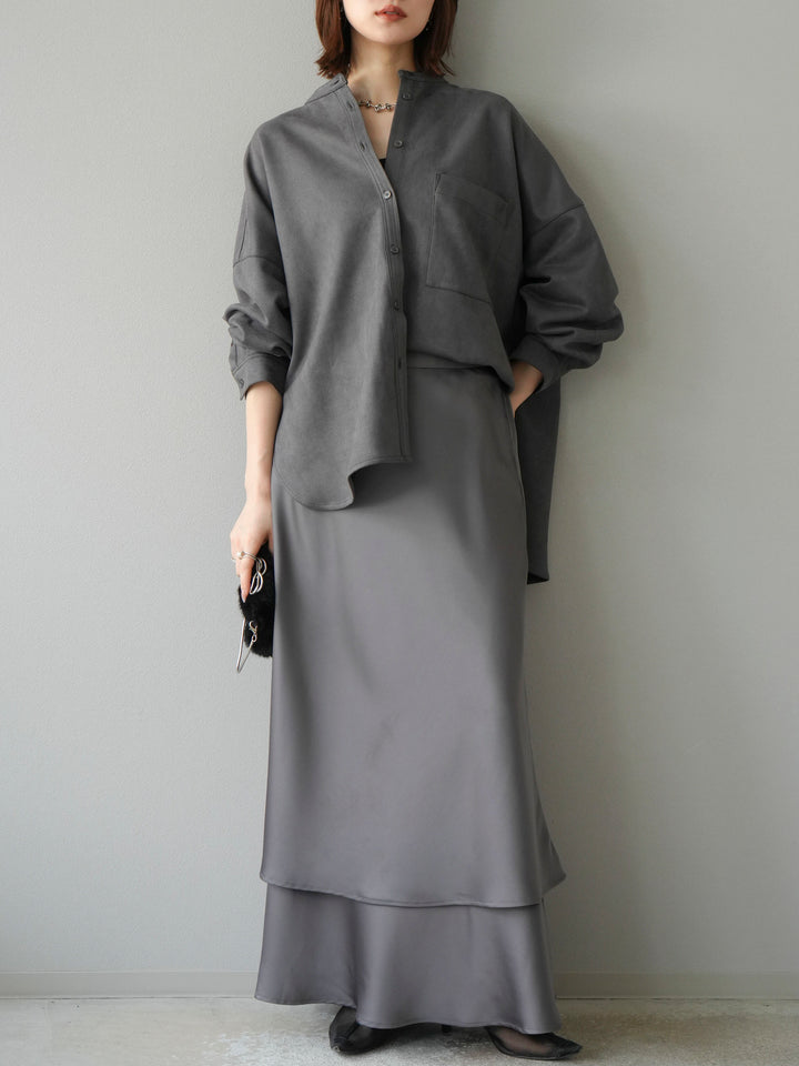 [予約]サテンフリルスカート/グレー