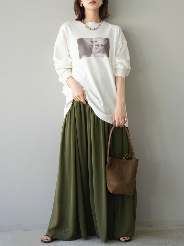 [予約]シフォンフレアスカート/カーキ