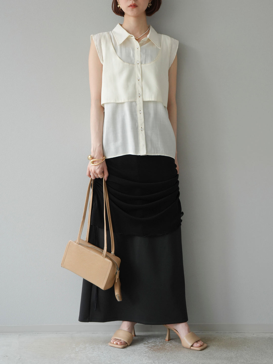 [予約]シアーレイヤードタイトスカート/ブラック