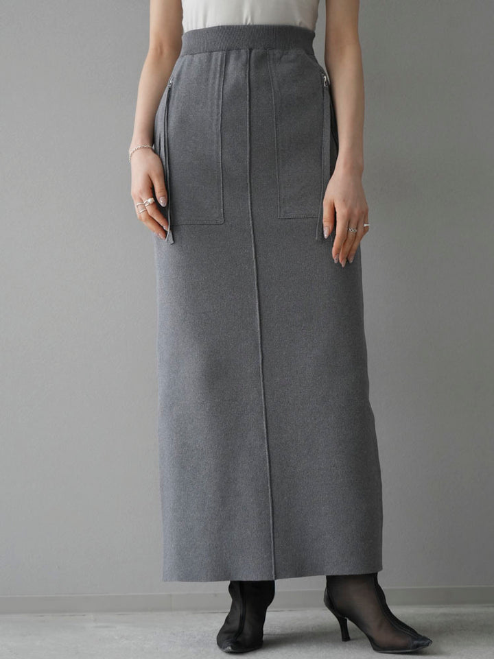 [Pre-order] Pocket design Milan rib knit skirt/heather gray