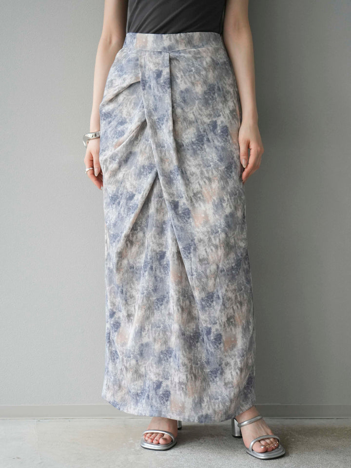 [予約]水彩アートタックIラインスカート/ラベンダー