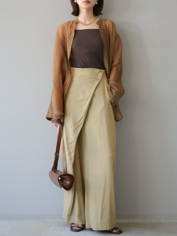 [予約]ライトリネンアシンメトリーワイドパンツ/ベージュ