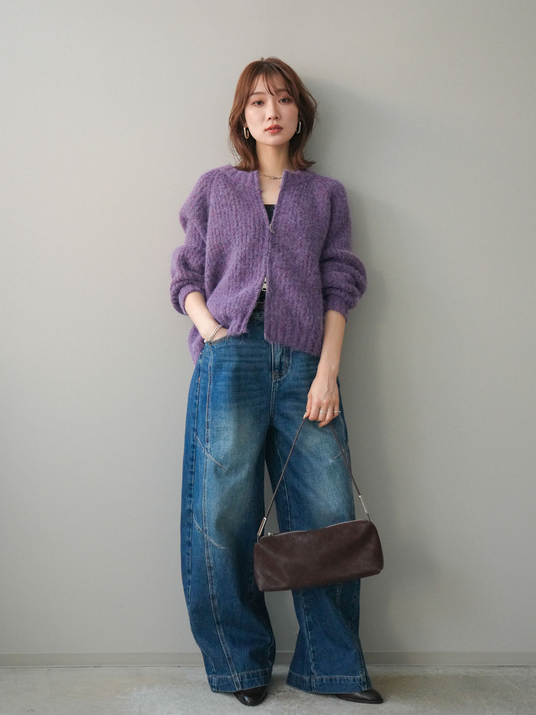 [予約]デザインステッチカーブデニムパンツ/navy