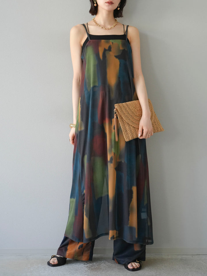 [SET]水彩アートシアーキャミワンピース+水彩アートイージーパンツ(2set)