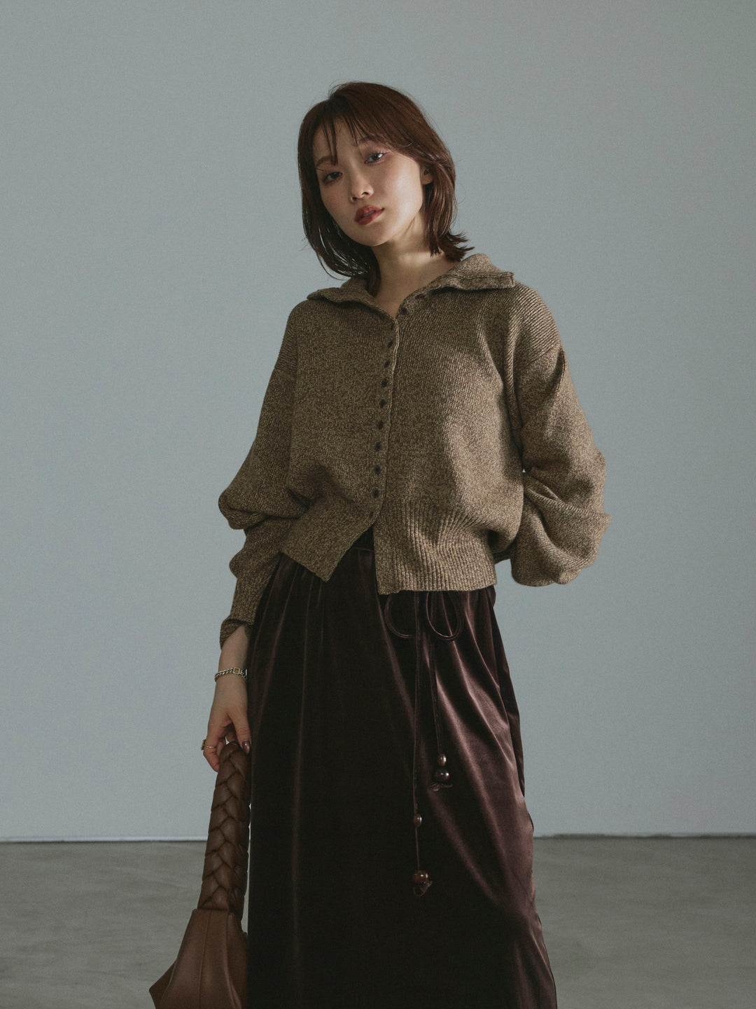 【Allure】[SET]ミックスハイネックカーディガン+ミックスハイネックカーディガン(2set)