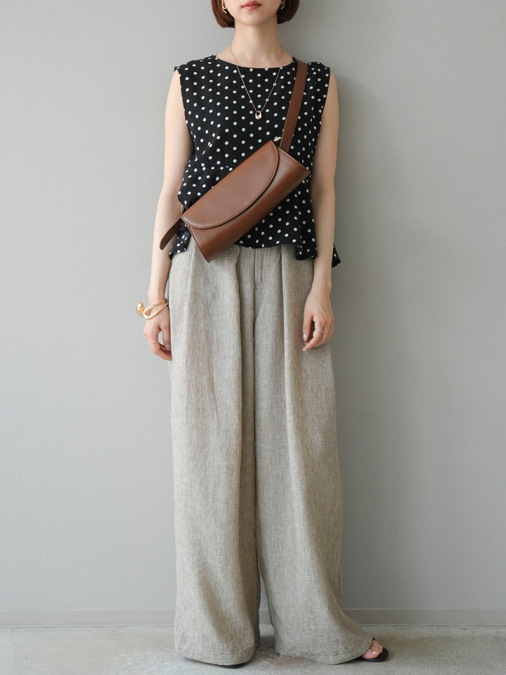 [予約]リネンライクベルト付タックループワイドパンツ/ベージュ
