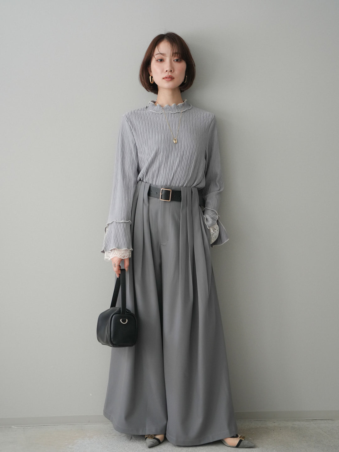 [予約]袖レース楊柳メロートップス/lightgray