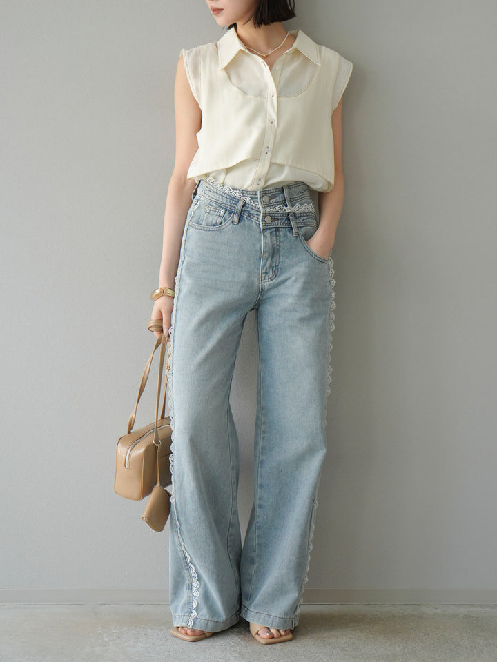 [予約]ステッチシアーレイヤードデザインブラウス/アイボリー