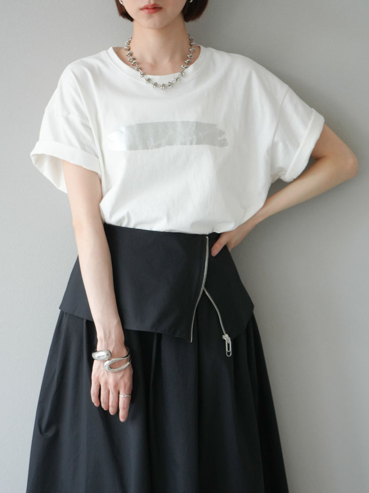 [予約]箔プリントTシャツ/オフシルバー