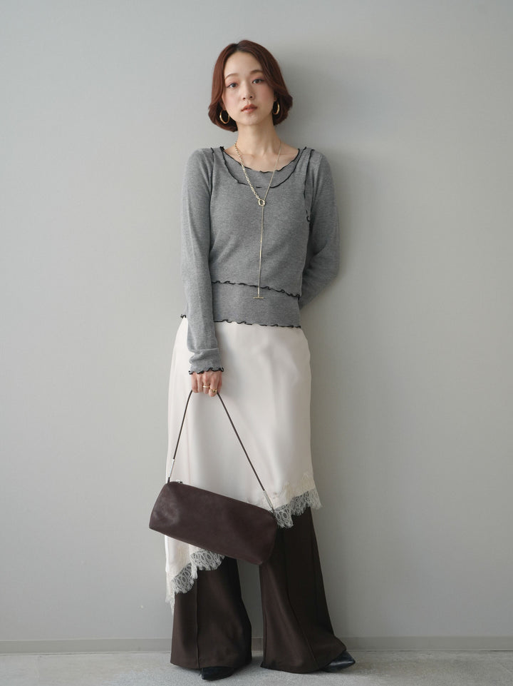 [予約]サテンライクアシメレーススカート/beige