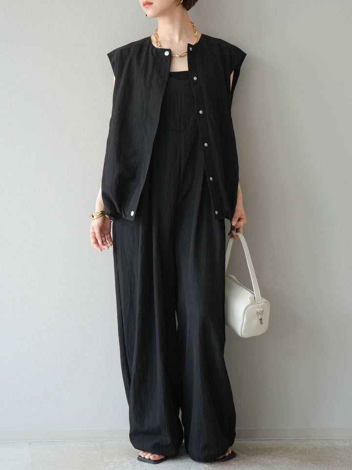 [SET]リネンライクビスチェデザインサロペット+リネンライクドロストバルーンブルゾン(2set)