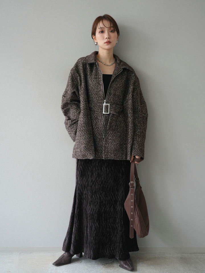 [予約]起毛ツイードベルトぺプラムジャケット/brown