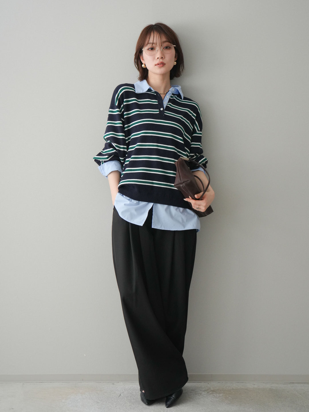 [予約]ウエストバイカラータックワイドパンツ/black