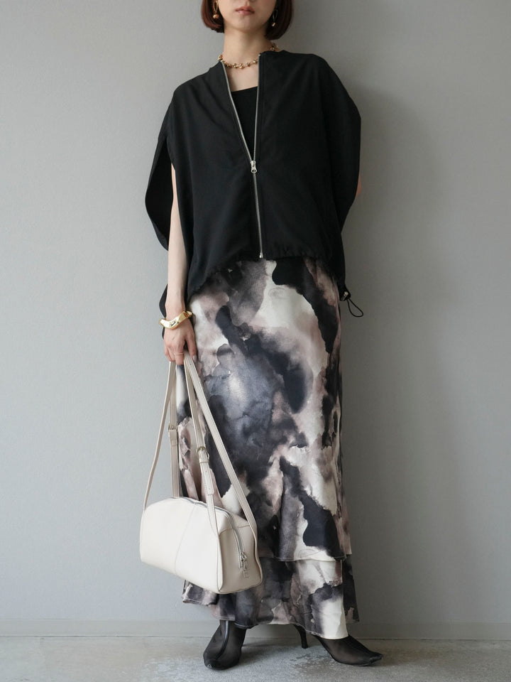 [予約]スリーブレスドロストZIPブルゾン/ブラック