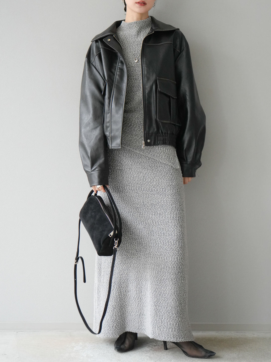 [予約]ブークレーニットIラインスカート/グレー