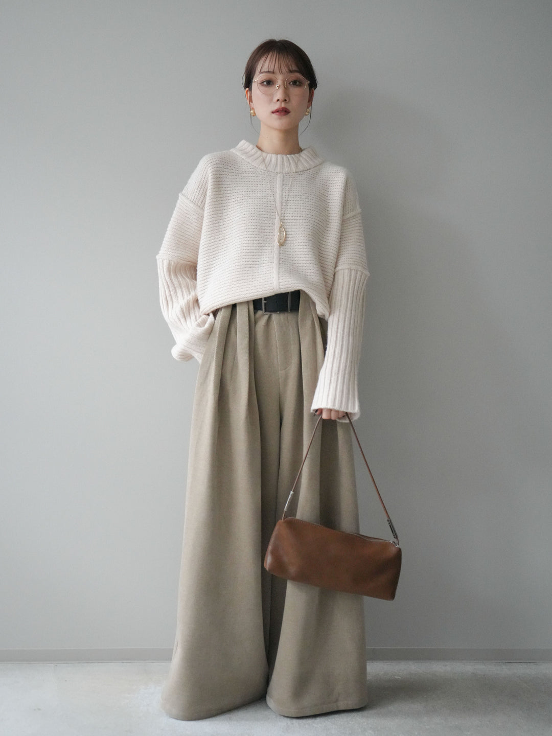 [予約]ベルトデザインループコールテンワイドパンツ(ベルト付き)/beige