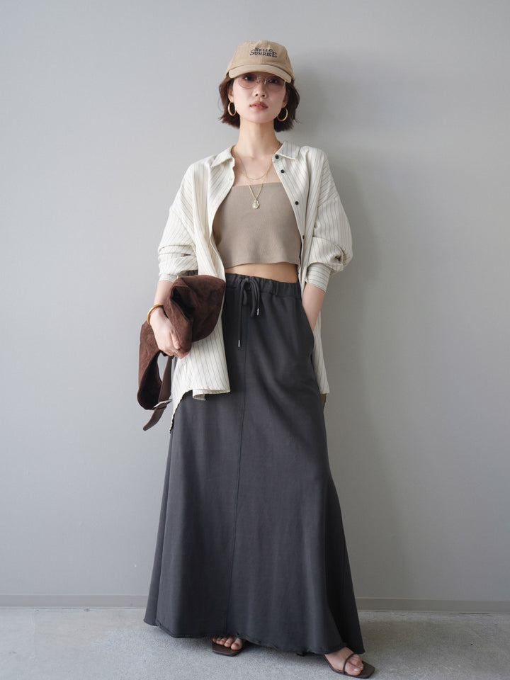 [SET]2WAYカシュクールストライプブラウス+スウェットフレアロングスカート(2set)