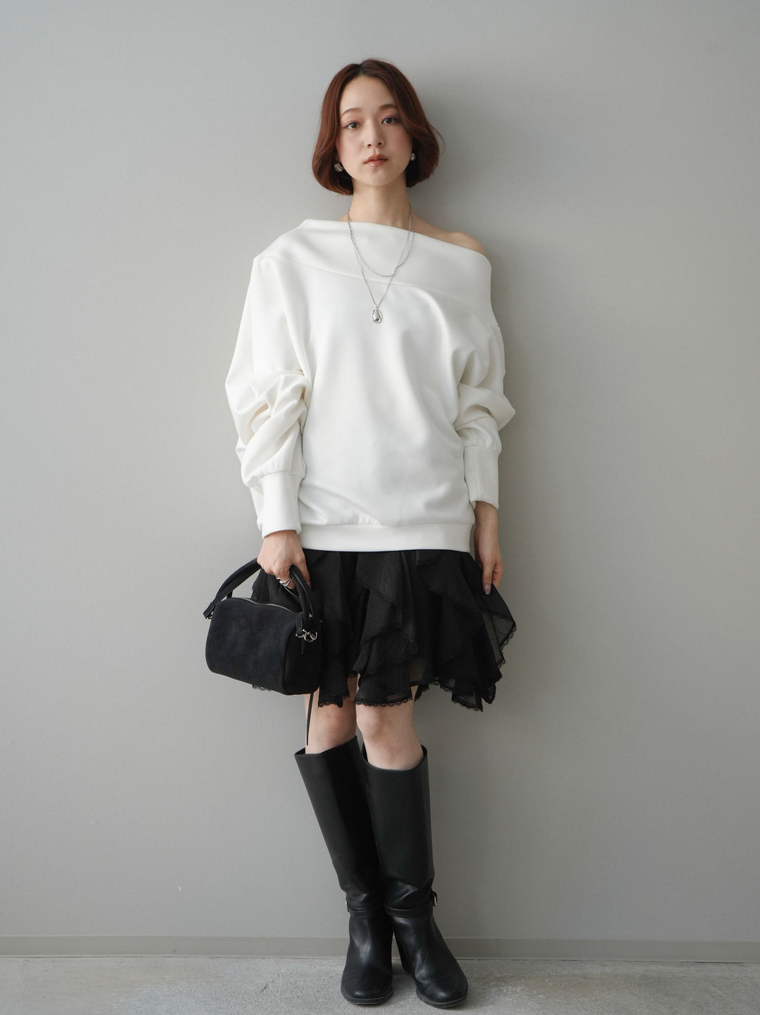 [予約]ラッフルレースミニスカート/black