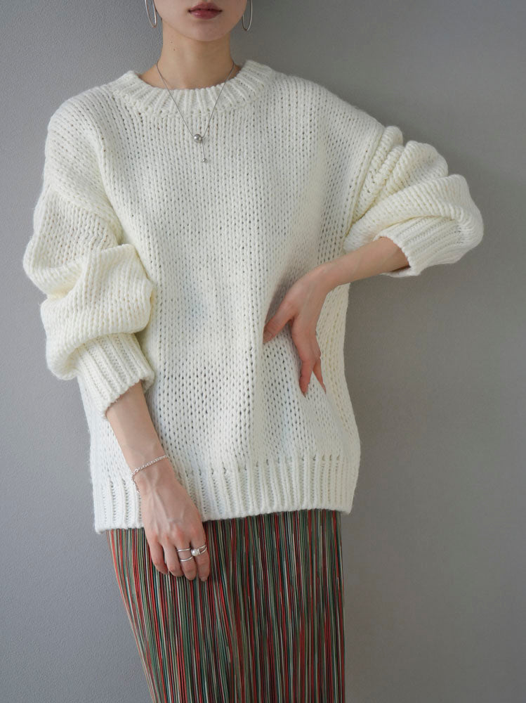 [Pre-order] Rib knit crew neck over knit pullover/ivory