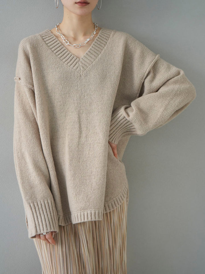 [Pre-order] Round hem over knit pullover/beige