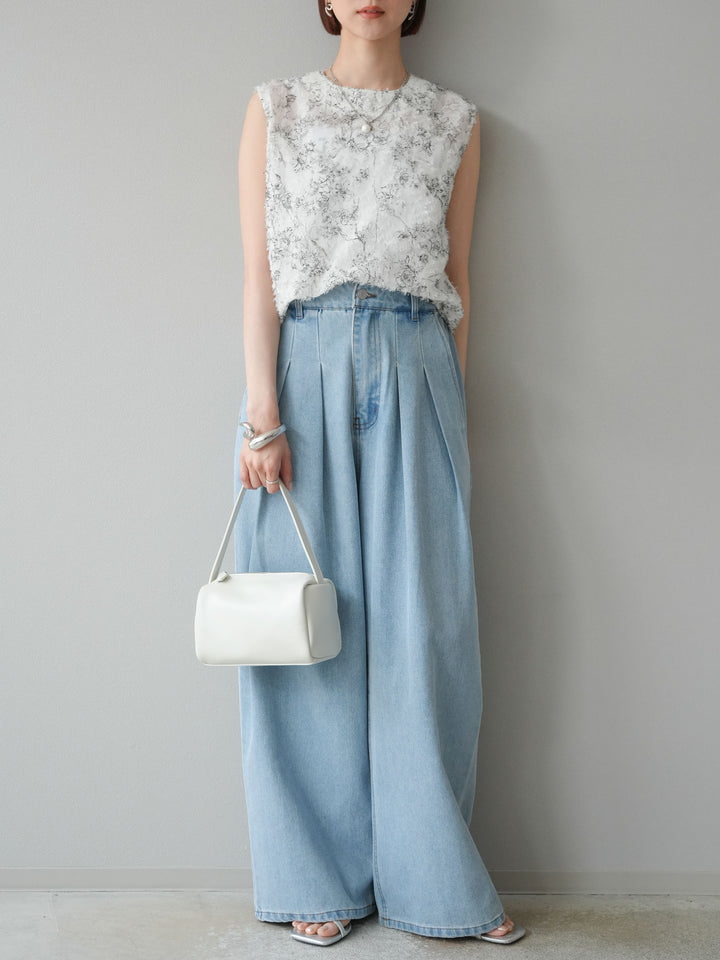 【預購】雙褶寬牛仔褲/漂白