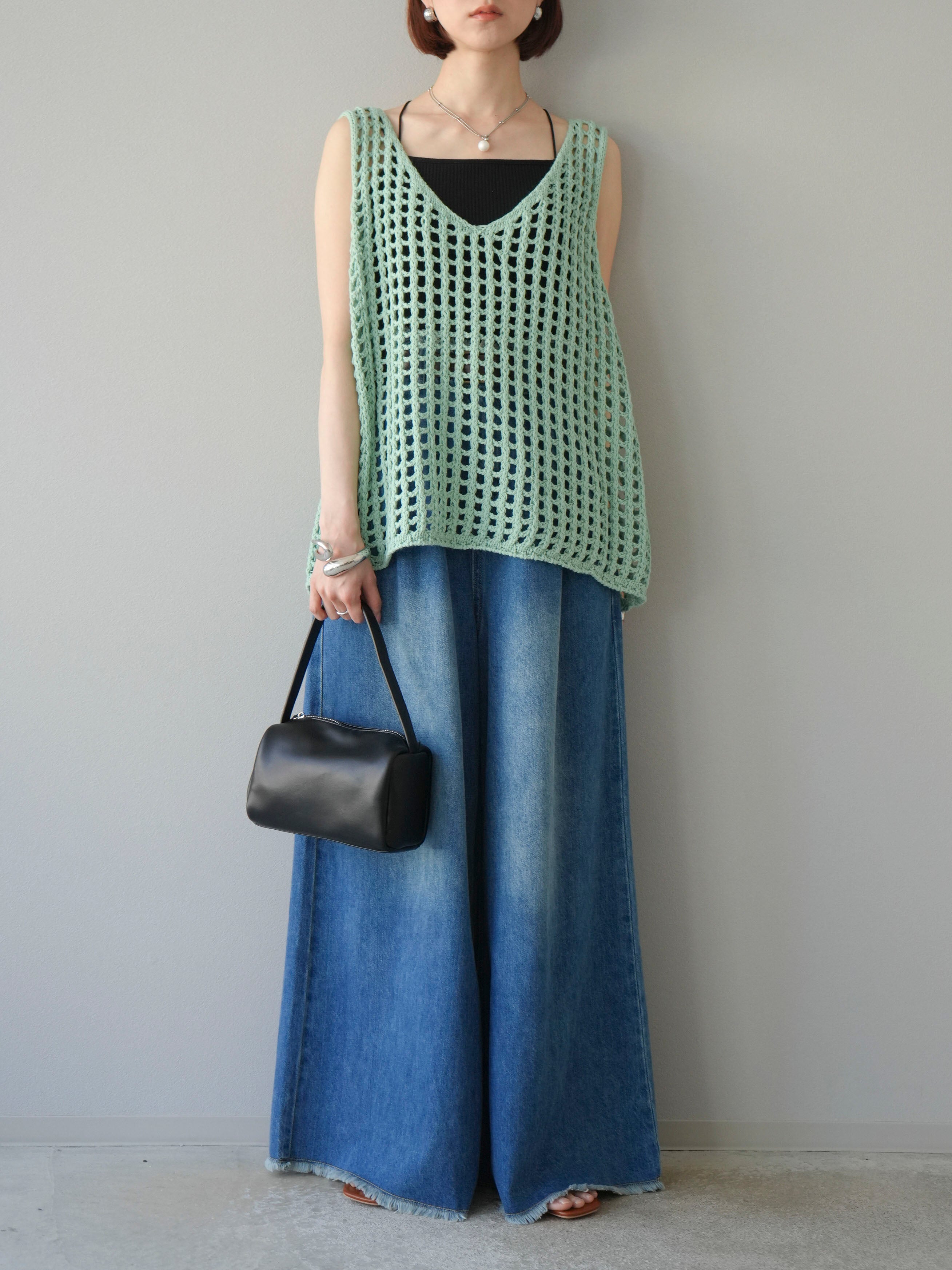 予約]フリンジハイウエストワイドデニムパンツ/ブルー – Lumier